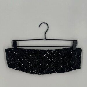 Black Sequin Bandeau Crop Top Size XS